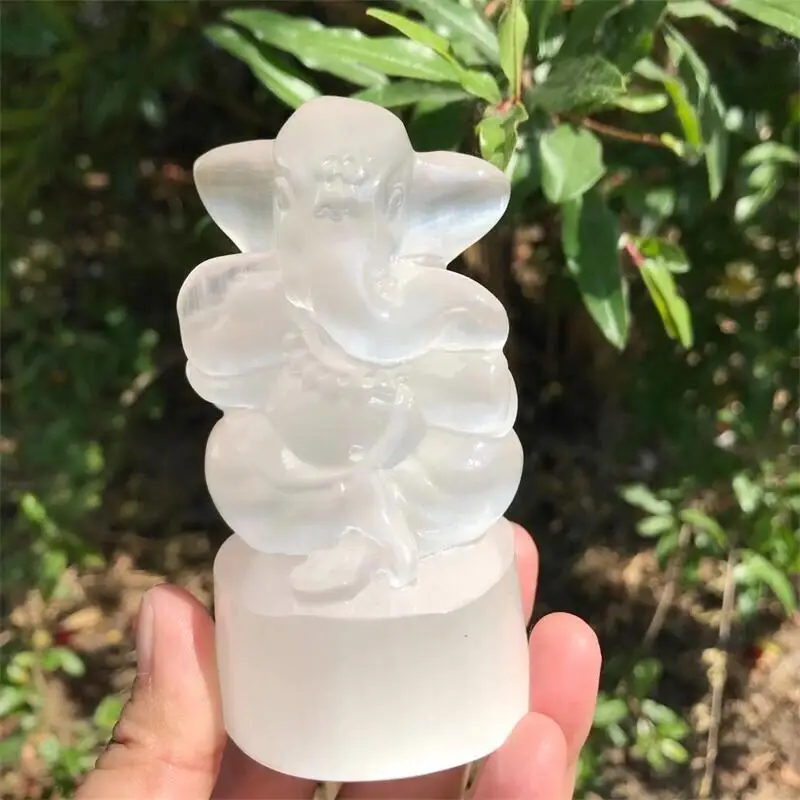 

1 шт. натуральные резные Кристаллы из селенита Ganesha камни лечебные полированные минеральные украшения домашнее украшение
