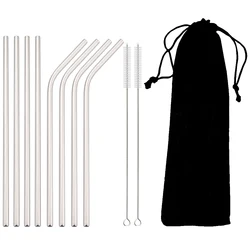 Vibrant Reusable Stainless Steel Drinking Straw Set with Cleaning Brush (11Pcs Silver)