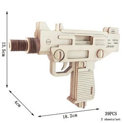 3D Wooden Puzzle Military - Themed DIY Assembly Kit for Kids - Educational Handmade Craft Gift (UZI Pistol)