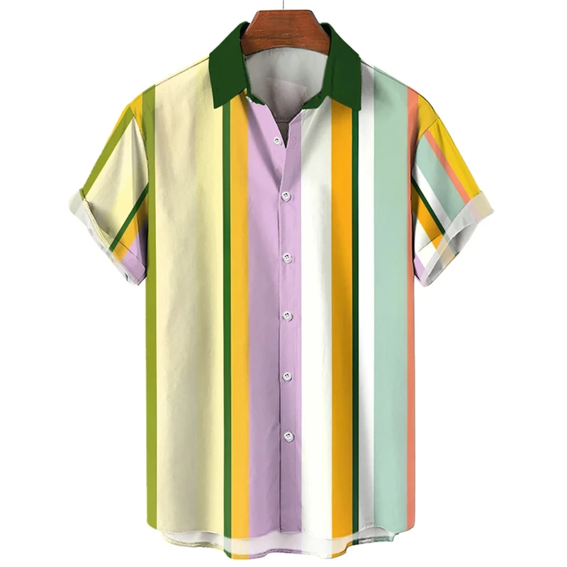 thumbnail image 1 of Camisa de moda con estampado de rayas, blusas de verano de gran tamaño para hombre, ropa informal de manga corta con botones, blusas de gran tamaño, camisas hawaianas, 1 of 5