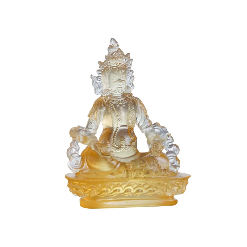 Liuli Yellow Statue for Water Offering Altar, Buddhist Five Wealth Gods Deity, Prosperity Blessing Figurine for Home Office Desk