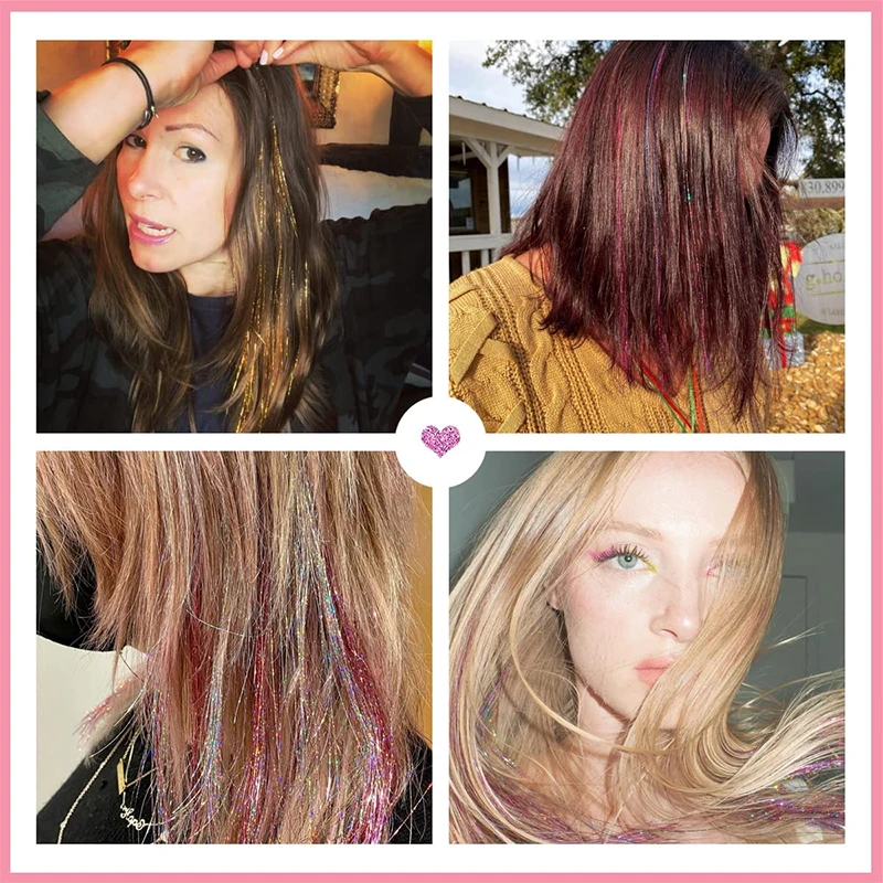 12Pcs Hair Tinsel hair Extensions Hair for Women and Kids - Sparkling Hair Accessorie Easy to Apply