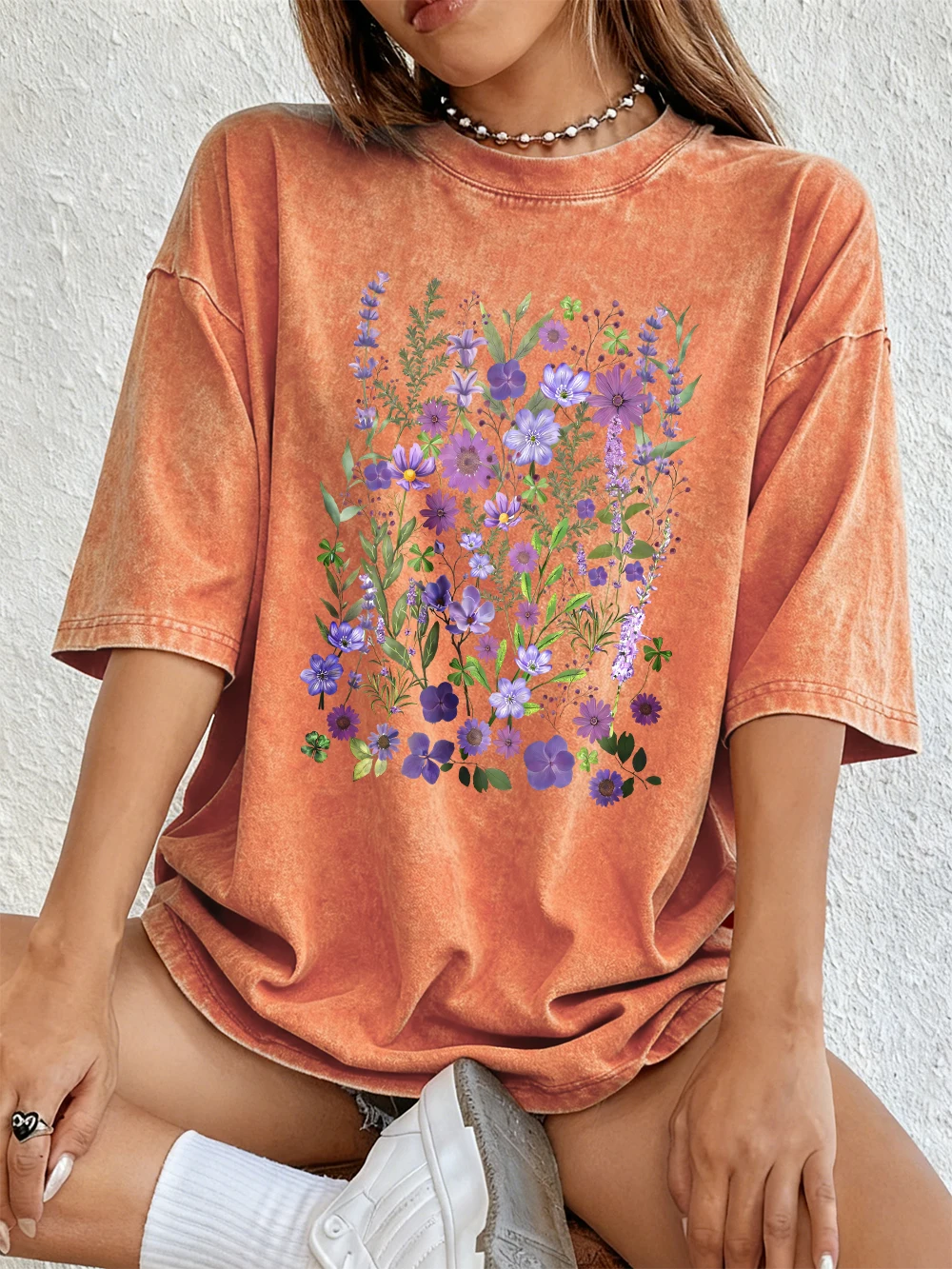 Vibrant Purple Watercolor Floral Oversized Cotton Tee