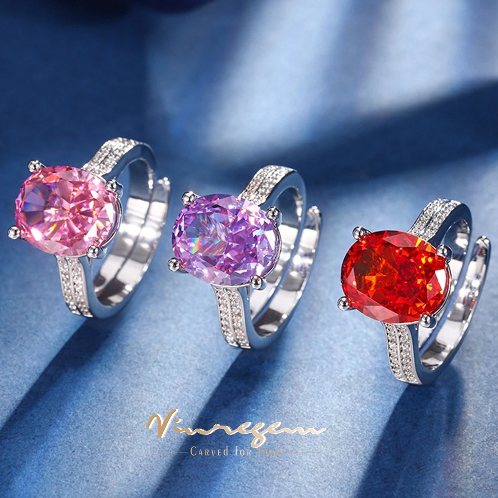 

Vinregem 10*12 MM Crushed Ice Cut Oval Lab Created Sapphire Gemstone Adjustable Ring for Women Fine Jewelry Gifts Anniversary
