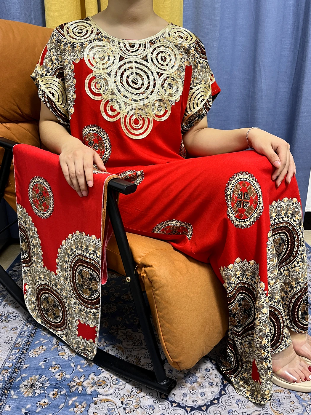 Muslim Abayas For Women 2023 Print Floral Appliques Cotton Loose Fit Femme Robe Traditional African Women Dresses With Headscarf