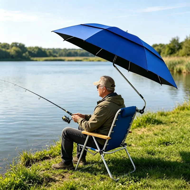 Outdoor UV Protection Sunshade Umbrella with Long Handle and Clip Attachment