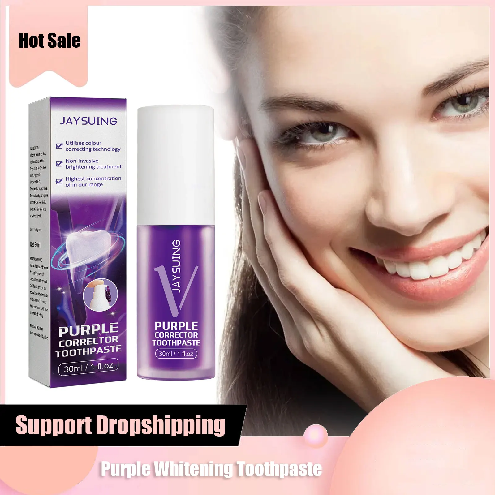 

Whitening Toothpaste Purple Corrector Reduce Yellowing Remove Tooth Stain Clean Oral Hygiene Fresh Breath Teeth Bleaching Mousse