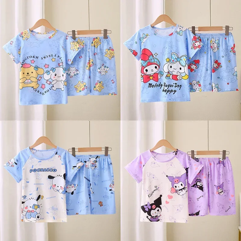 

2024 Summer Children's Pajamas Cute Sanrio Cinnamoroll Kuromi My Melody Milk Silk Sleepwear Girl Pijamas Sets Boy Homewear