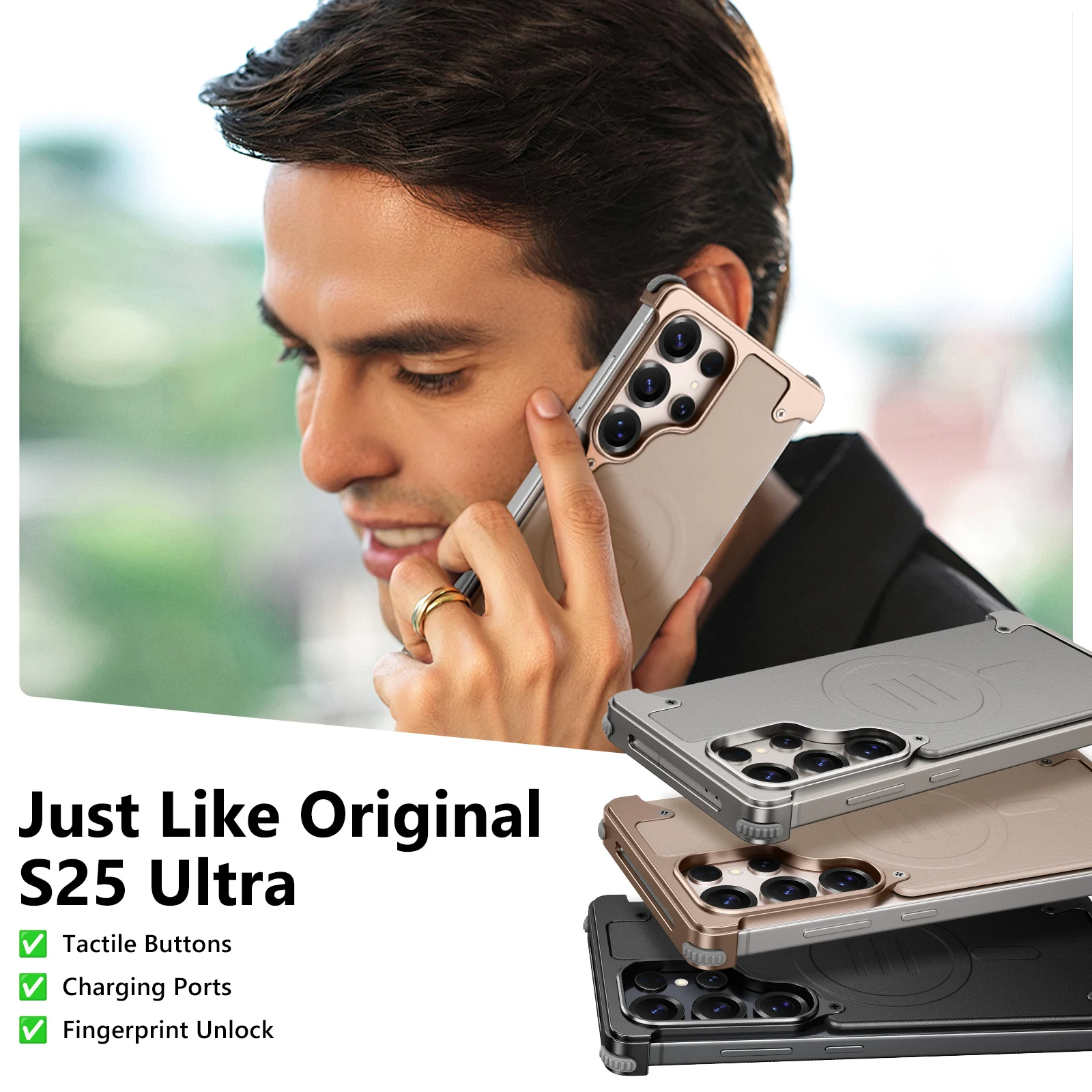 Eary Slim Thin Leather Phone Case for Samsung Galaxy S25 Ultra Magnetic Shells for Wireless Charging Bumper Shockproof Protector