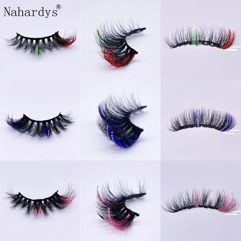 

Glitter Colored Lashes 20mm 5D Thick Mink Lash Bulk Wholesale Color False Eyelashes 3D Dramatic Makeup Faux Mink Eyelash Mix Col