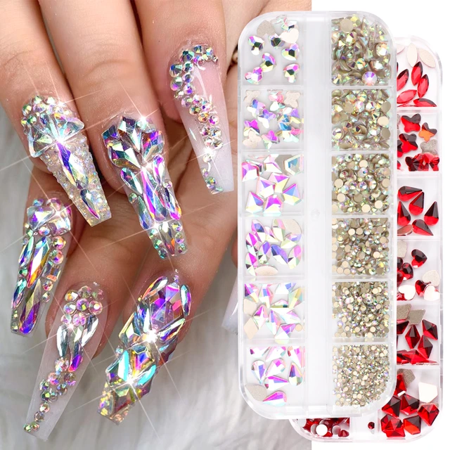 12Grids/Set Crystal Rhinestone Diamond Gems 3D Glitter Nail Art Decoration  Tool