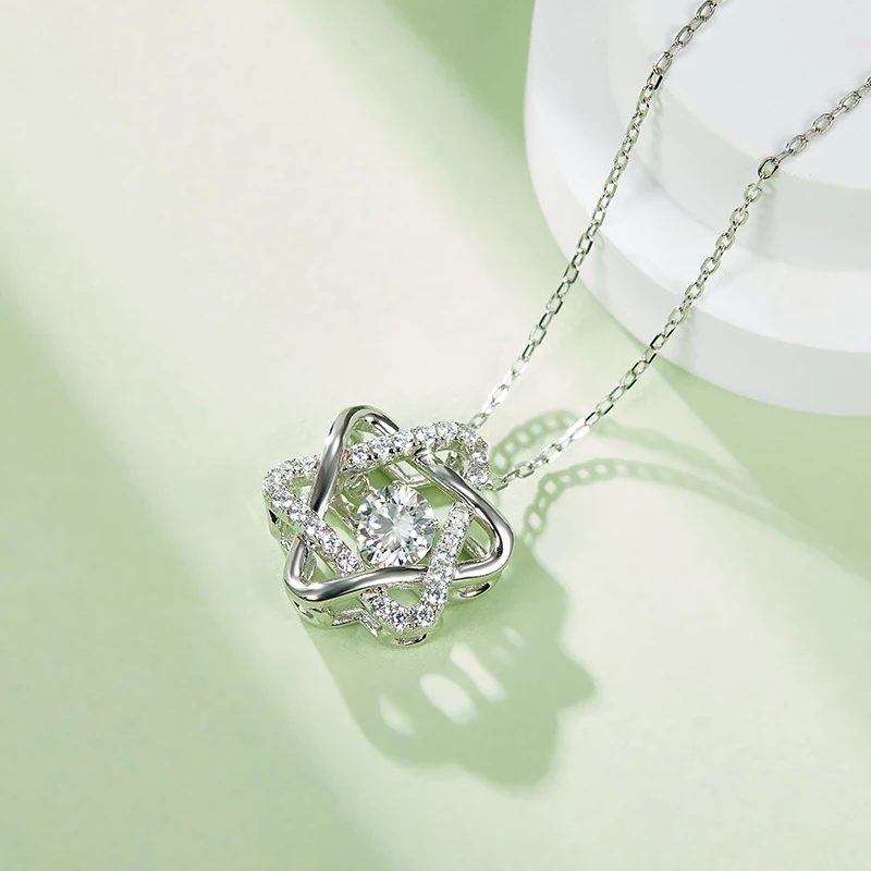 OEVAS 100% 925 Sterling Silver Real 0.5 Carat Round Moissanite Hexagram Pendant Necklace For Women Sparkling Wed Fine Jewelry