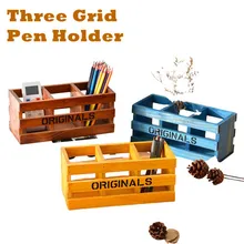 

2022 1PC solid wood desktop storage wooden box creative home office three grid pen plug container educational supplies