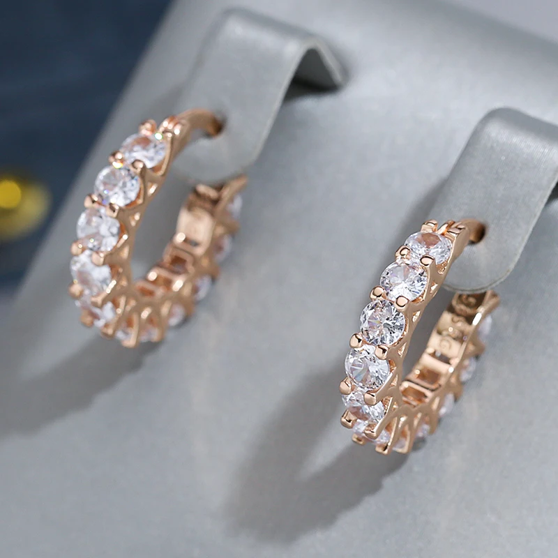 Wbmqda Cubic Zircon Hoop Earrings For Women 585 Rose Gold