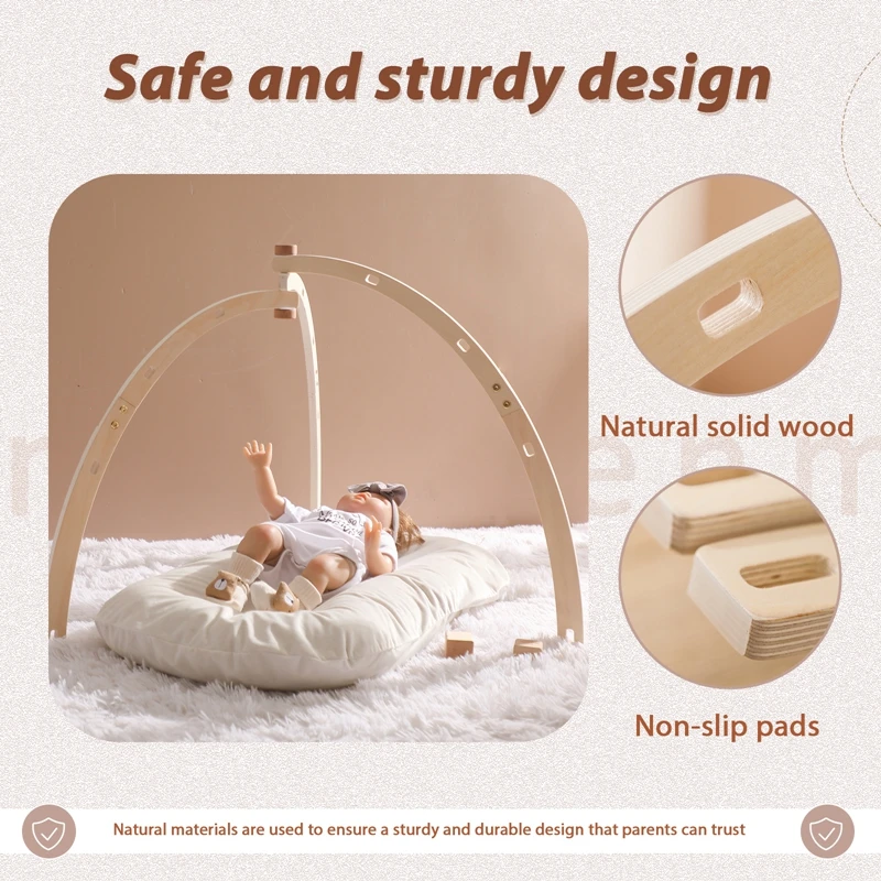 Baby Wooden Gym Frame Pendant Rattle Toy Play Gym Mobile Hanging Sensory Toy Foldable Play Frame Kid Holder Bracket 1Set Gift
