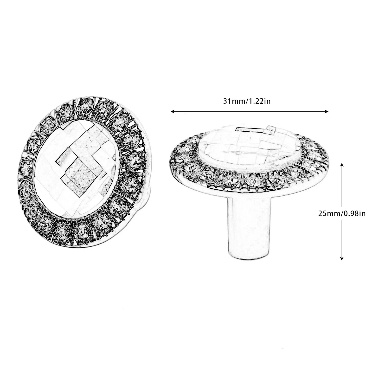 1set Glass Dresser Knob W/screw Crystal Furniture Handles Rhinestone Cabinet Pull Kitchen Door Zinc Alloy Single Hole 3.1cm furniture knobs