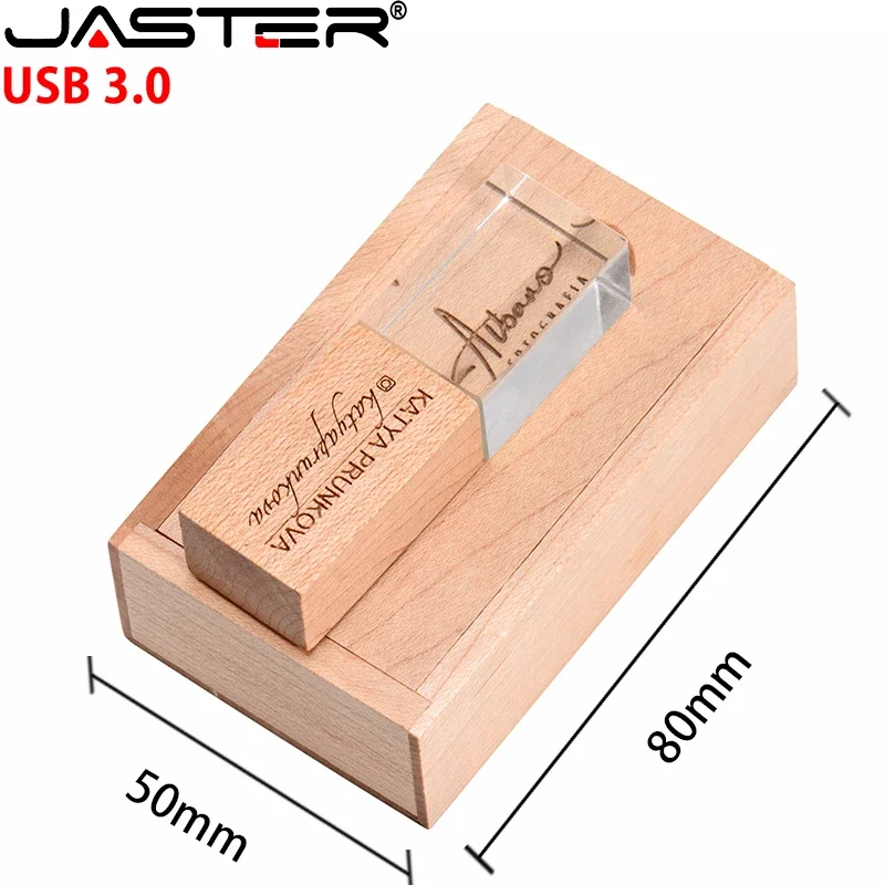 Jaster-caixa de Madeira de Cristal Flash Drive Memory Stick Maple Logotipo Personalizado Gratuito Pen Drive Presente de Casamento Criativo Usb 3.0 64gb 10 Peças por Lote - Imagem 6