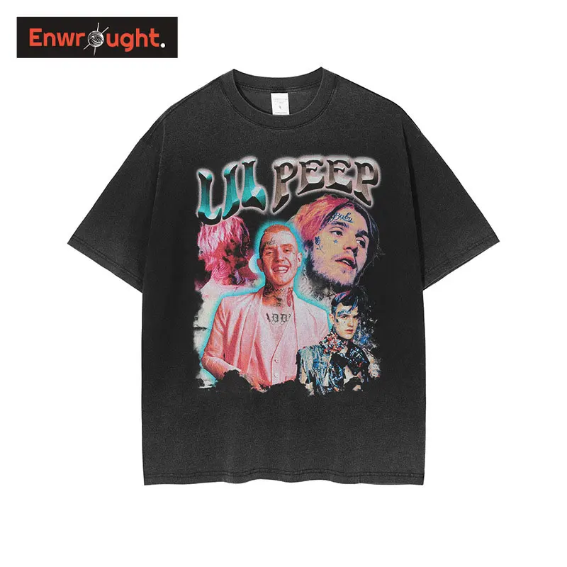 

2022 Men Hip Hop T-shirt Harajuku Rapper Lil Peep Printed T Shirts Streetwear Summer Short Sleeves Tops Fashion Tshirt Black Tee