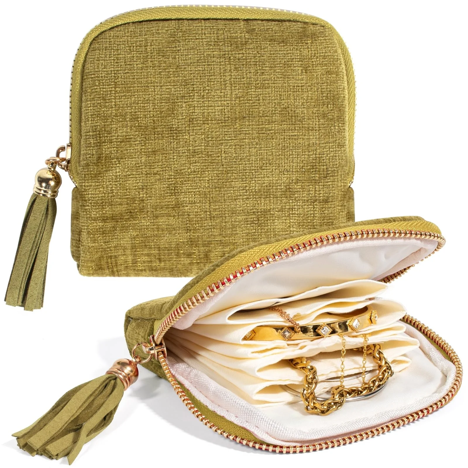 Luxurious Velvet Travel Jewelry Organizer - 6-Layer Zippered Pouch for Elegant Accessories Storage