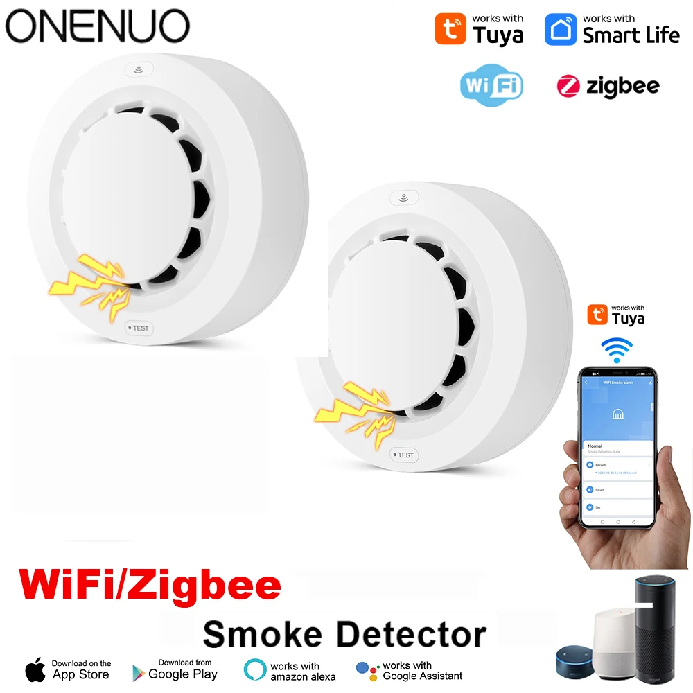 Tuya Wifi ou Zigbee détecteur de fumée capteur sans fil Protection incendie détecteur de fumée haute sensibilité capteur de prévention de sécurité 80DB
