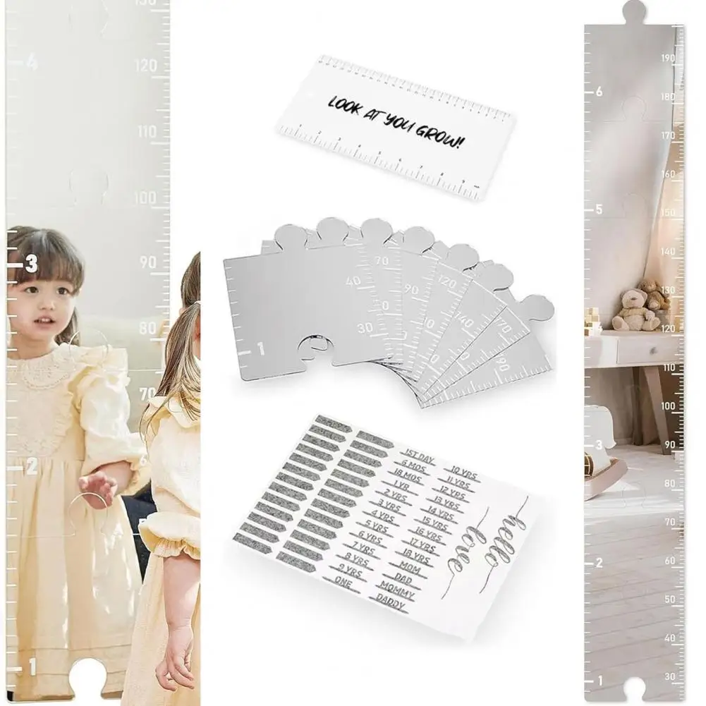 1 Set Kids Growth Chart Mirror Dry Erase Board Children Room Wall Hanging Splicing Height Measurement Ruler