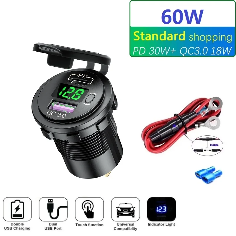 Nouveau 65W USB C Prise Chargeur de Voiture 12V pour Portables PD 65W et  QC3.0 18W Prise USB 12V Encastrable avec Interrupteur d - Cdiscount  Téléphonie