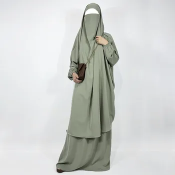 Two Piece Jilbab Skirt With Pockets Niqab Strings High Quality Nida Lightweight Breathable EID Ramadan Muslim Women Prayer Set