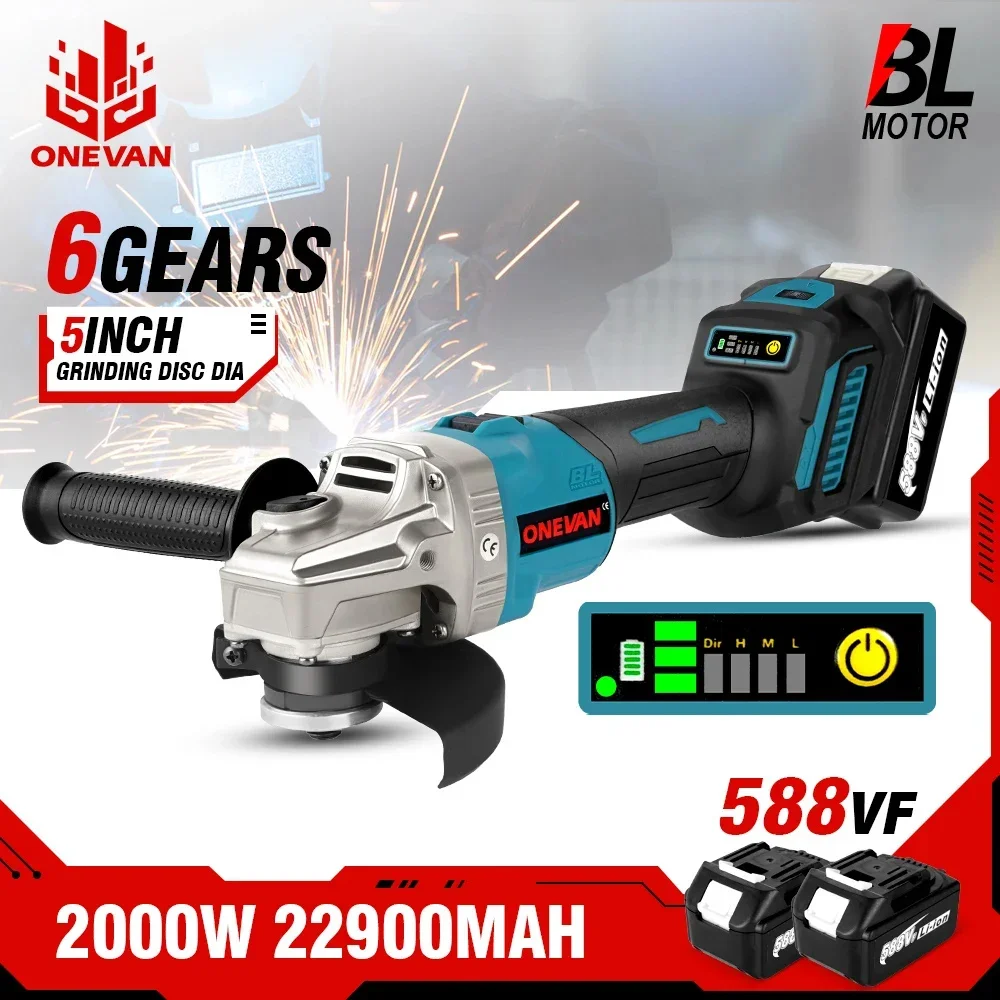 2000W 125Mm Brushless Cordless Smerigliatrice Angolare Variabile 6 Velocità Lucidatrice Utensile Elettrico 588Vf Per Batteria Makita 18V