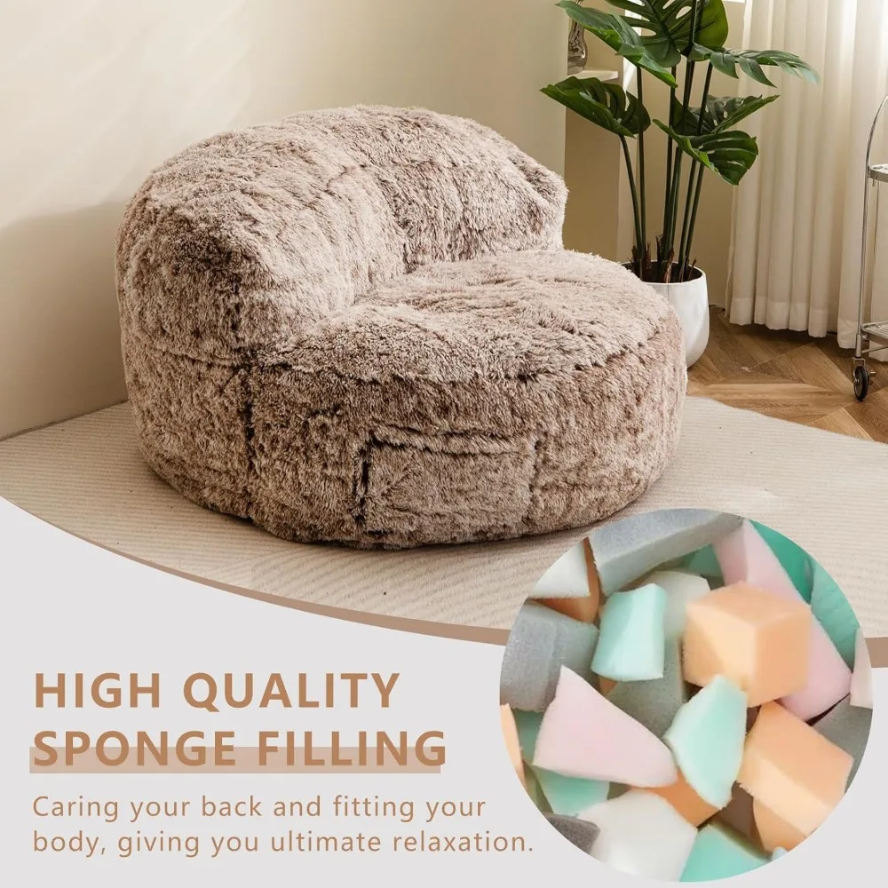 Giant Bean Bag Chair, Faux Fur Bean Bag Couch with Filler Large Living Room Chairs for Adults, Big Lazy Sofa