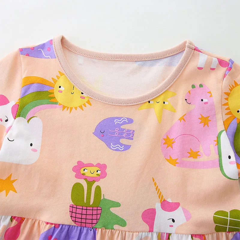 2025 Fashion Summer Children 's Clothing Kids Clothes Girls Cotton Sun Cartoon Animals Flowers Dresses Vestidos
