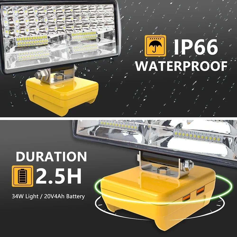 8 Inch Car LED Work Light Flashlight Electric Torch Spotlight For Dewalt DCB206 DCB606 18V 20V 60V Li-ion Battery USB Power Bank Led Flashlight Led Lights Led Work Light Work Light