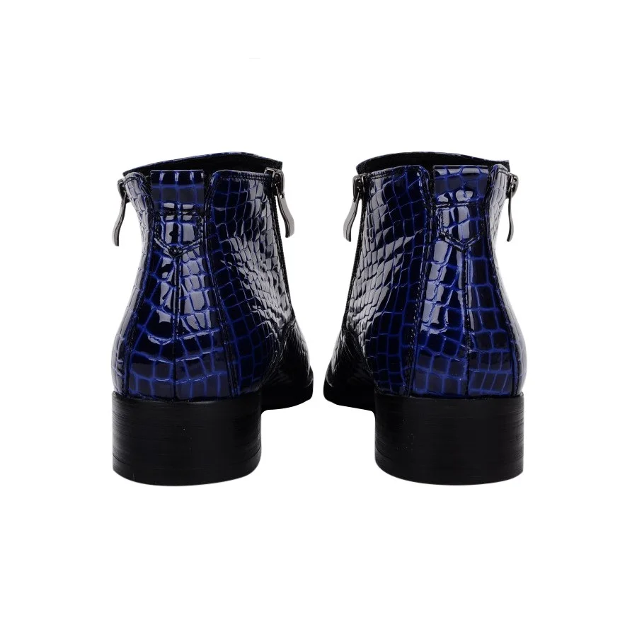 Large Size EUR46 Serpentine Blue Black Mens Ankle Boots Wedding Shoes Genuine Leather Shoes Man Dress