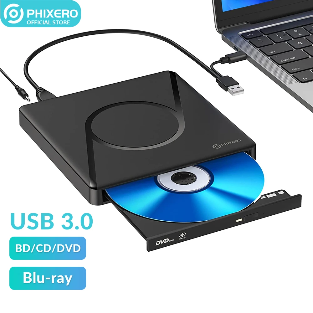 Phixero Usb3.0 Esterno Blu Ray Dvd Drive Burner Sottile Scrittore Ottico Registratore Lettore Dvd Per Laptop Pc Mac Os Windows Xp/7/8/10