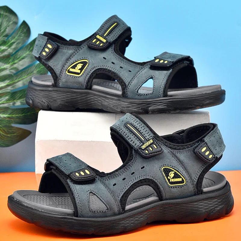 New Summer Men Genuine Leather Sandals Classic Casual Shoes Men Outdoor Beach Sandals Roman Summer Men's Water Shoes Size 38-46 5