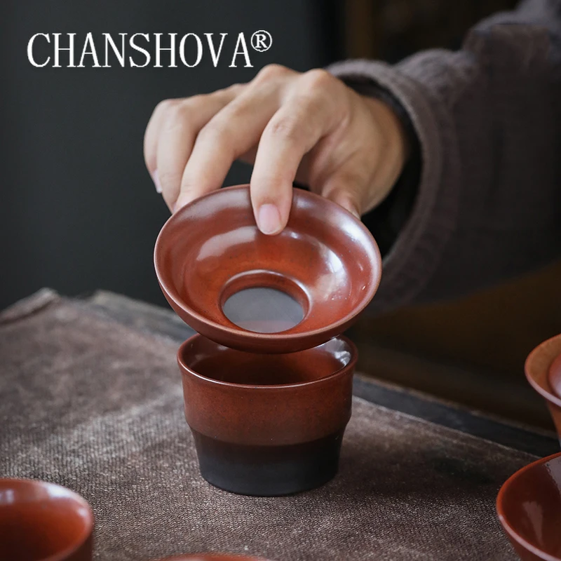 CHANSHOVA Chinese Retro Style Ceramic Tea Filters Tea Strainer Filter Cup 2-Piece Set Teaware Accessories H534