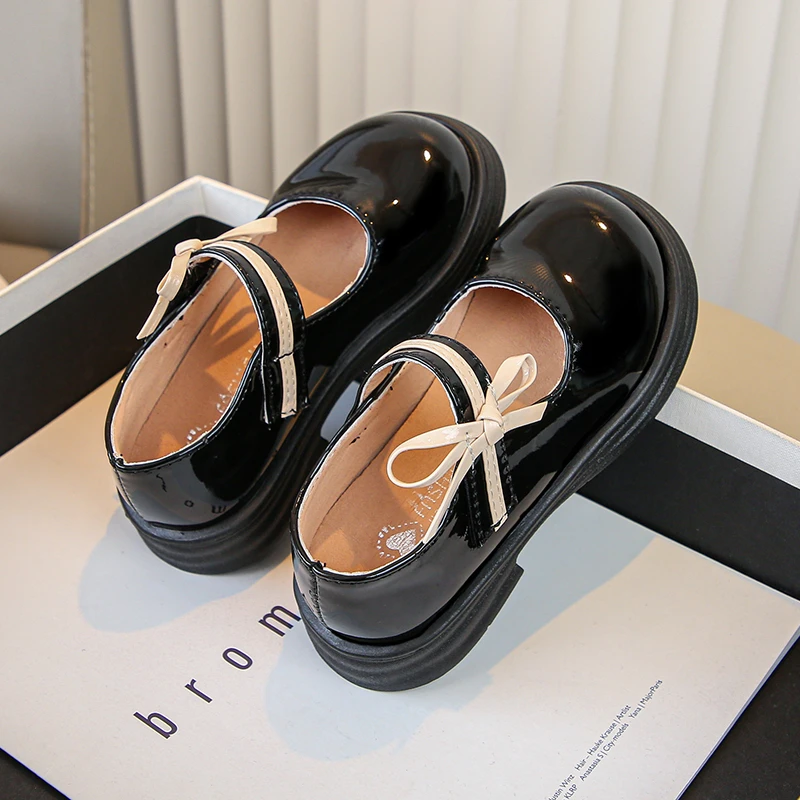Leather Mary Jane Flats for Girls with Bowtie