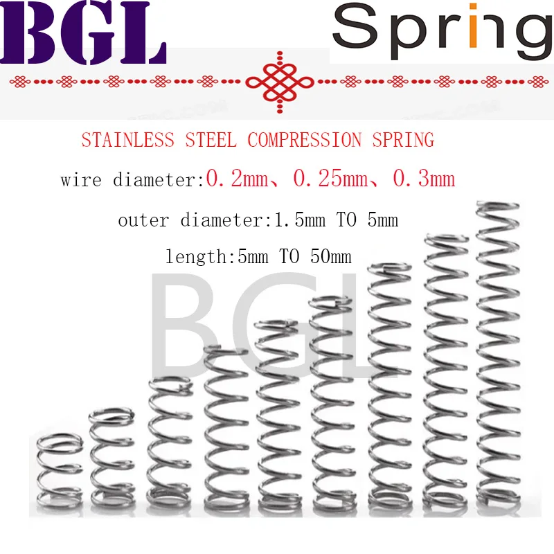 20pcs/lot 0.2mm、0.25mm、 0.3mmStainless Steel Micro Small Compression spring OD 1.5mm to 5mm length 5mm to 50mm