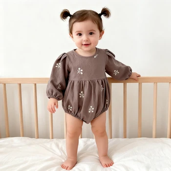 Spring Autumn White Soft Cotton Baby Rompers Long Sleeve Newborn Baby Girl Clothing Romper Bodysuit Embroidered Infant Clothes 1