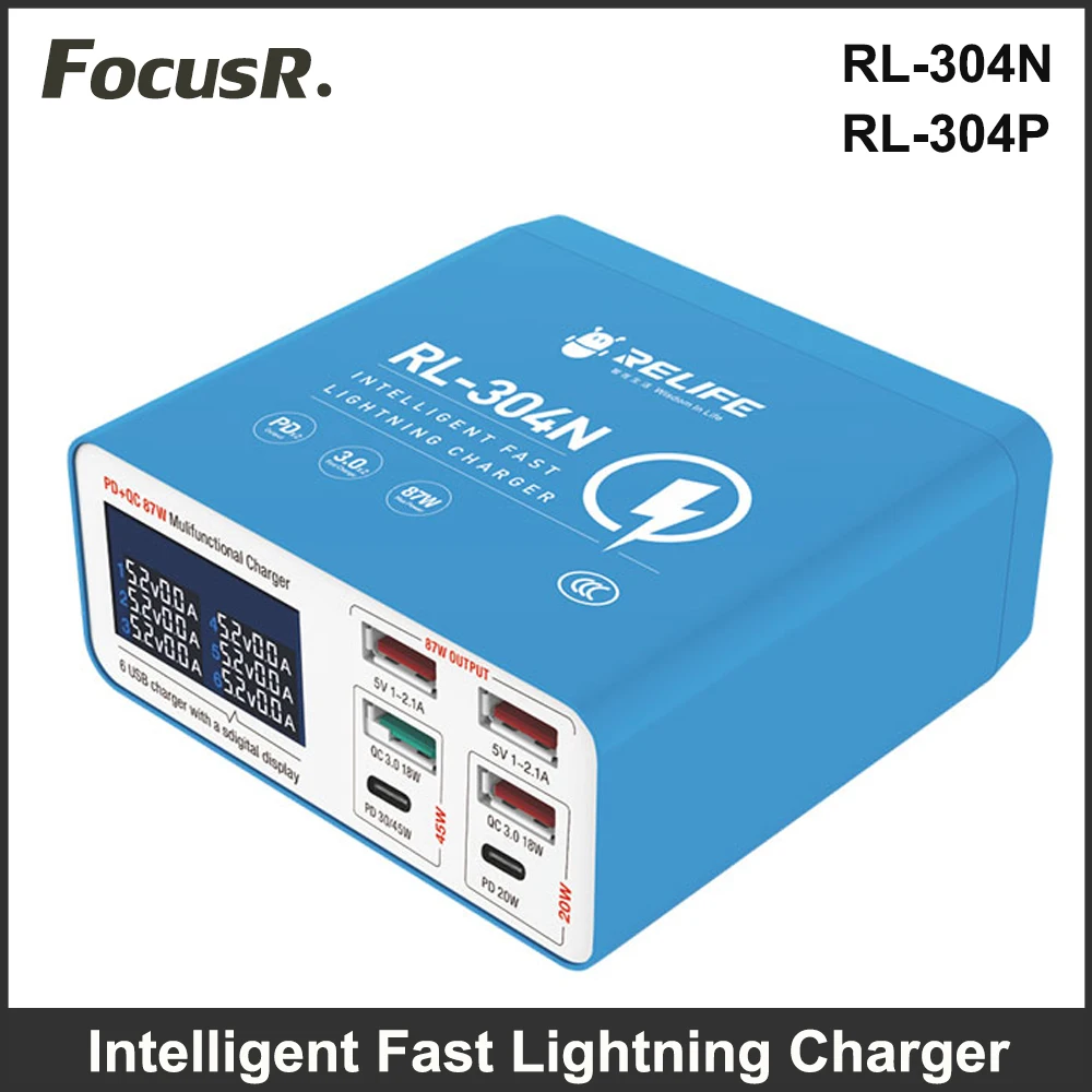 

RELIFE 304N 304P Smart Fast Charge Station 6 Port USB Digital Display Lightning Charger For iPhone Samsung Huawei Xiao Vivo Oppo