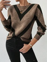 New autumn and winter geometric pattern round neck long sleeved knitted sweater