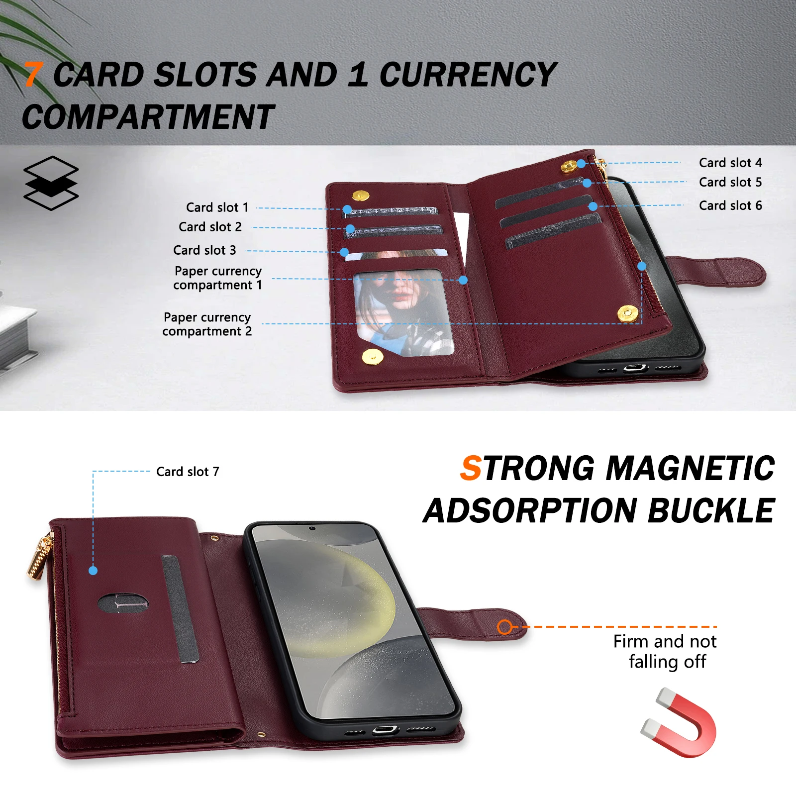 Premium Crossbody Leather Case with Zipper Card Slot Wallet Cover