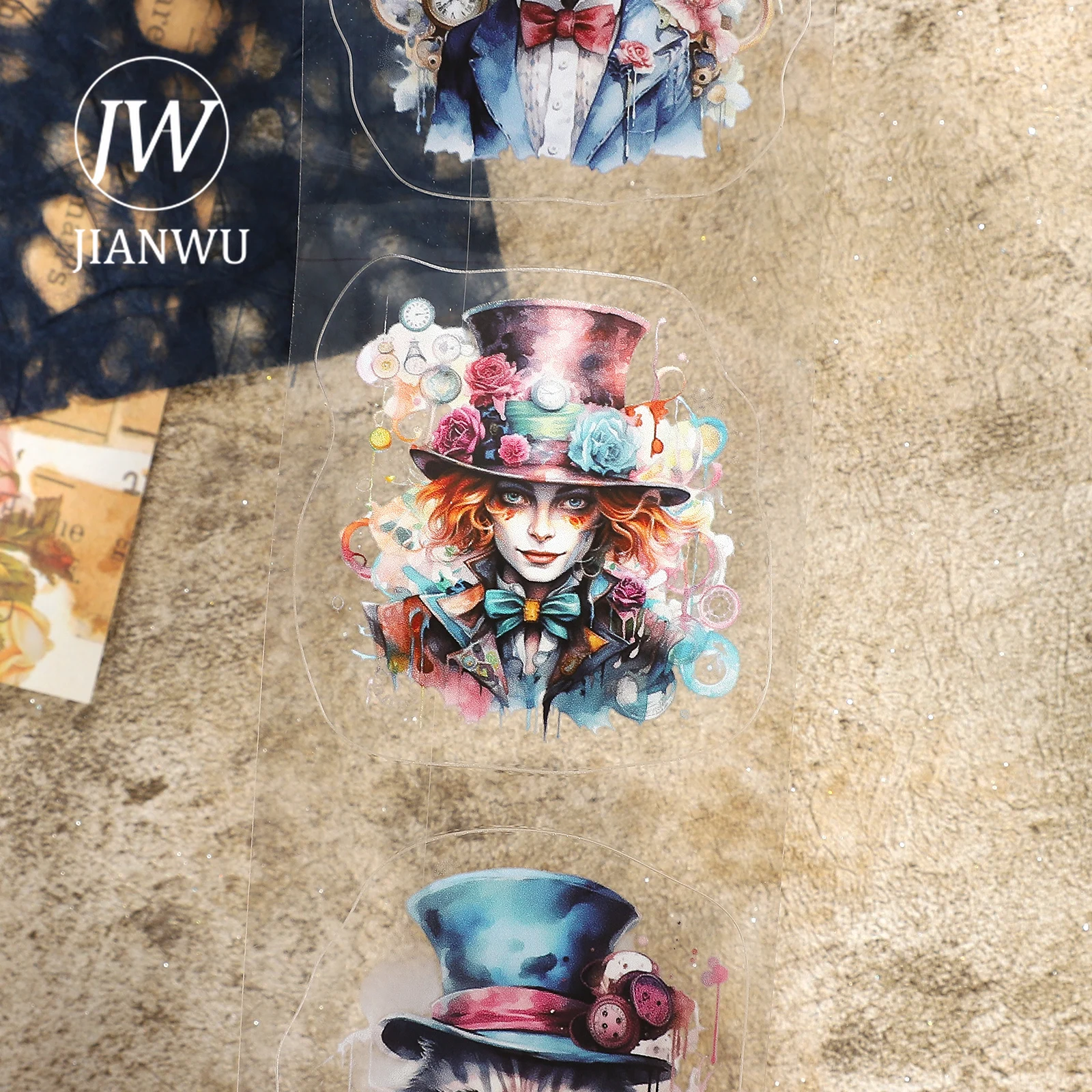 JIANWU 60mm * 200cm 빈티지 앨리스 토끼 꽃 캐릭터 풍경 소재 콜라주 PET 테이프 크리 에이 티브 DIY 저널 문구