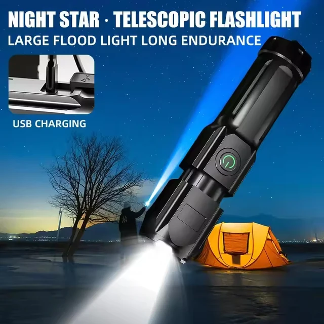 LED Camping Torch Flashlight High Power Rechargeable USB Spotlight Zoom Lantern Built-in Battery For Fishing Outdoor Waterproof 1 LED Camping Torch Flashlight High Power Rechargeable USB Spotlight Zoom Lantern Built-in Battery For Fishing Outdoor Waterproof 1