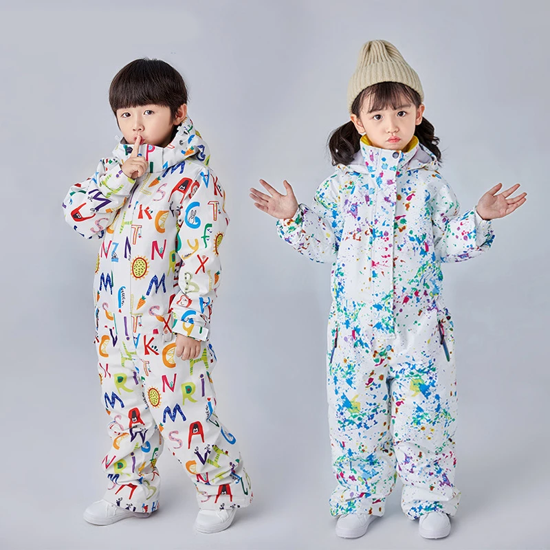 

Children One Piece Ski Suit Girls Waterproof Jumpsuit Snow Pants Snowboard Warm Hooded Kids Ski Set Boy Overalls Winter Clothing