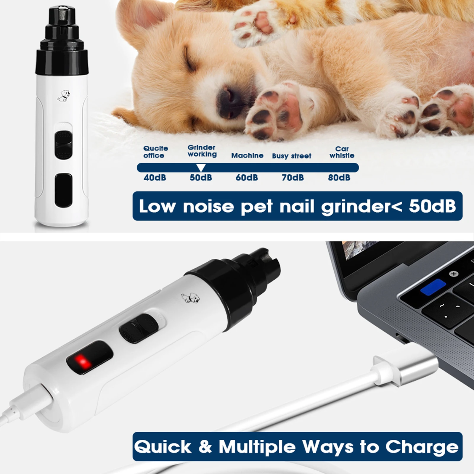 Pet Nail Grinder Quiet Electric Nail Clipper USB Rechargeable for Small Medium Dogs Cats