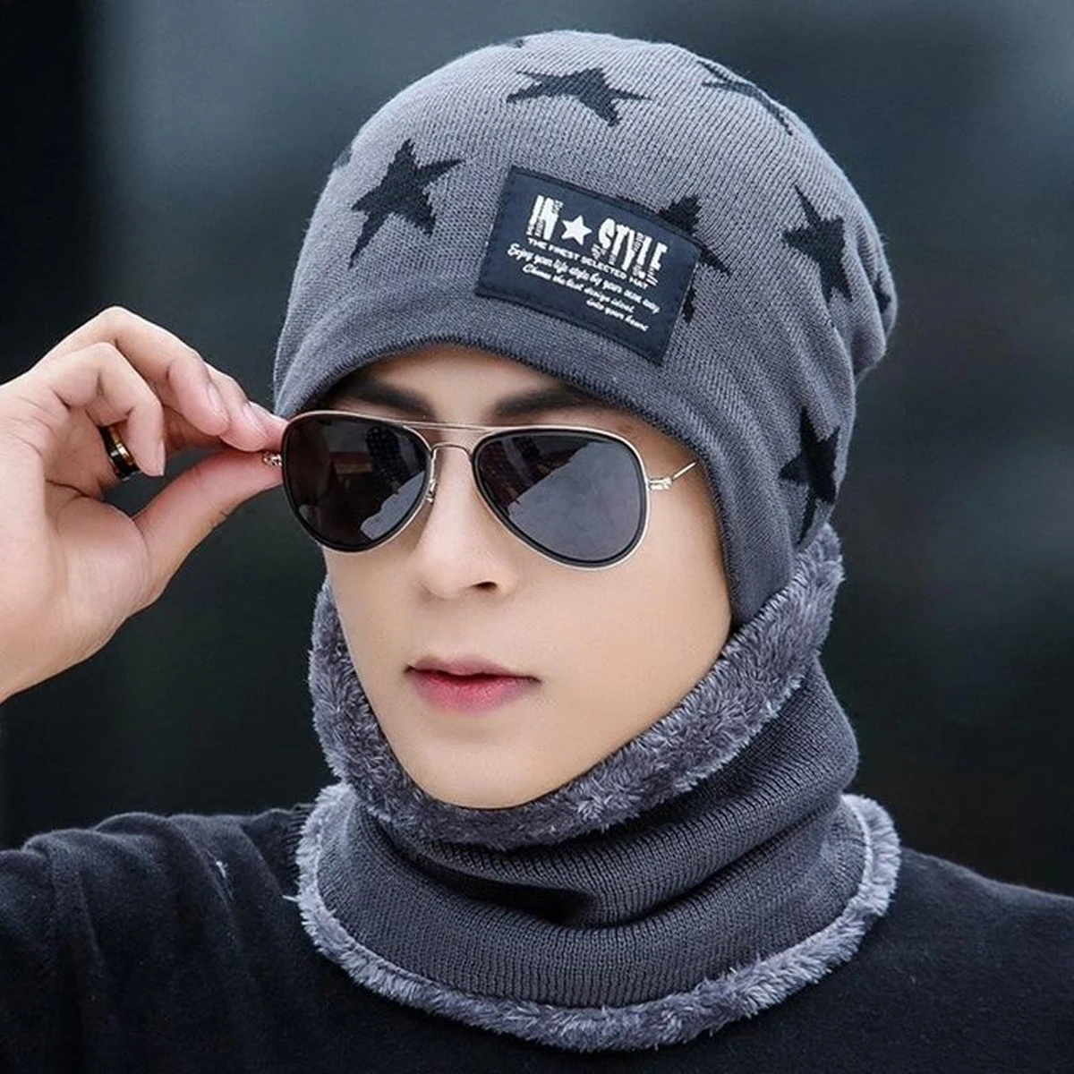Five-pointed Style Wool Hat Winter Knitted Warm Hat Men Beanies Skullies Adult Autumn Winter Suit Hats