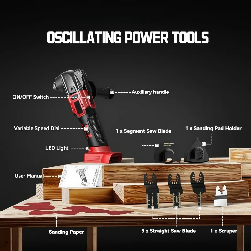 Cordless Oscillating Tool for Milwaukee 18V Battery 6 Variable Speed Oscillating