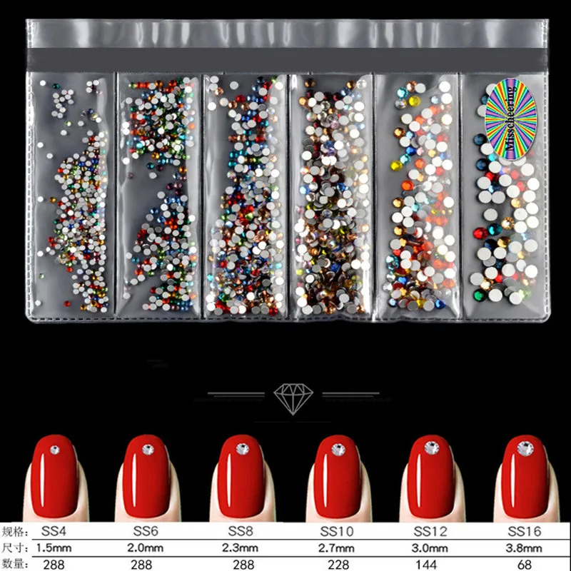 

Nail Rhinestone Flat Diamond Nail Jewelry Mixed Color 6 Grid Nail Jewelry