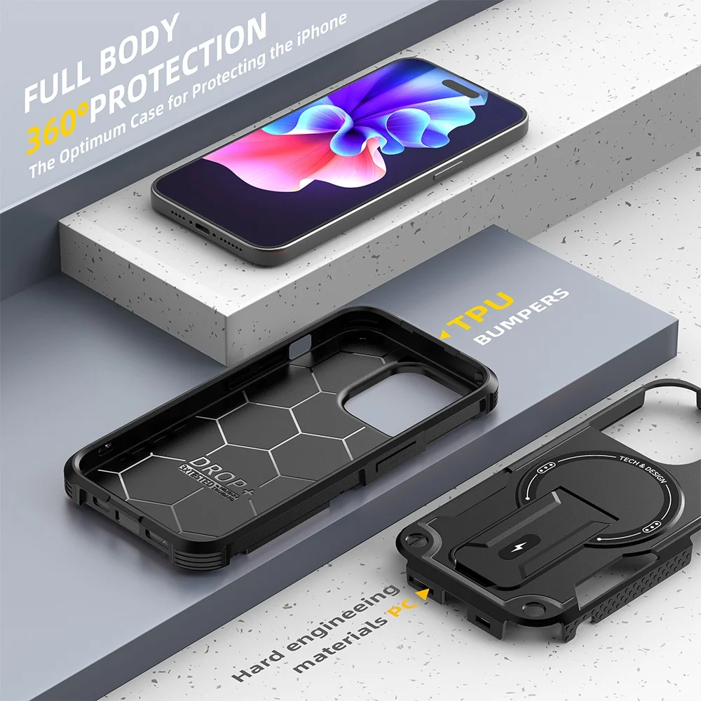 Military Bracket Heavy-Duty Magnetic Shockproof Armor Phone Case - Rugged Protection Cover