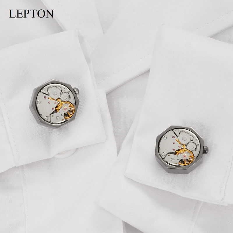 Lepton Watch Movement Cufflinks Of Movable Black Vintage Steampunk Gear Cufflink Perfect For Wedding Groom Anniversary Birthday